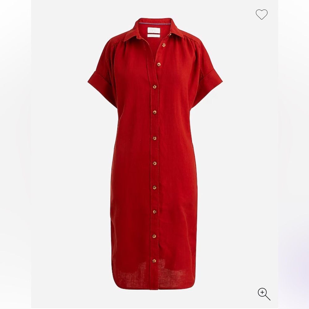 XXS J. Crew Relaxed-fit linen shirtdress red button up short sleeve dress